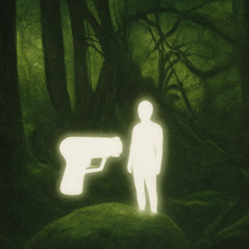 Glowing figure and gun